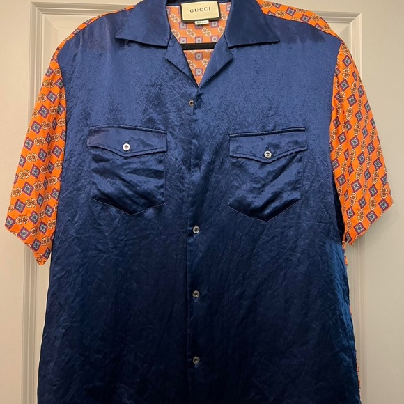 Gucci Men's Navy and Orange Shirt